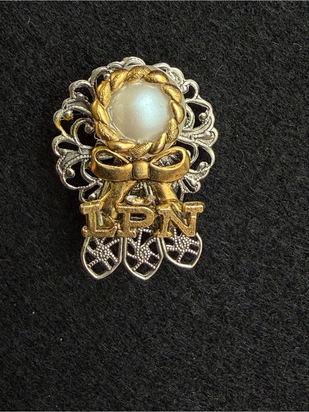 Nurse Pearl & Bow Brooch Pin | Two-Tone Gold & Silver Tone Nursing